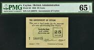 25 Cents British Ceylon Pick-40 GEM UNC PMG 65 EPQ - ONLY FINEST KNOWN ! -