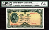 Ireland Pound Ireland Lady Lavery One 23-6-1965 Pick-64a Ch UNC PMG 64 -