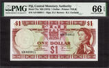 One Dollar Fiji ND QEII Prefix- A/8 Pick-71a GEM UNC PMG 66 EPQ -