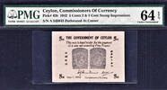  Ceylon   Pick-42b Choice UNC PMG 64 EPQ 5 Cents 1942 Ceylon   Pick-42b Choice UNC PMG 64 EPQ