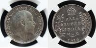 Rupee British India Edward 1910-C HALF NGC AU Details Rare ! -