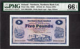 Ireland 5 Pounds Northern Ireland 1st July 1970 Pick-188a GEM UNC PMG 66 EPQ -