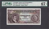 Colombia Colombia 20 Pesos Oro 1965 Pick-401c SUPERB GEM UNC PMG 67 EPQ -