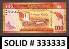 100 Rupees Sri Lanka SOLID Serial 333333 Pick-125d UNC -