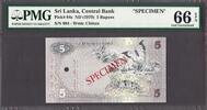 Ceylon Ceylon, Sri Lanka 5 Rupees SPECIMEN ND (1979) Pick-84s GEM UNC PMG 66 EPQ -