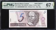 Brazil Brazil 5 Reais SPECIMEN ND (1994-97) Pick-244bs SUPERB GEM UNC 67 EPQ -