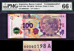 100 Pesos Argentina Commem. LOW Serial 00000198 A P-358a GEM UNC PMG 66 EPQ -
