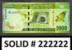 1000 Rupees Sri Lanka SOLID Serial 222222 Pick-127c CRISP UNC -