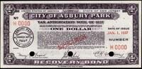 USA 1 dollar 1937 Asbury Park Scrip, ser. H 0000, Specimen E.A. Wright B... 300,00 EUR  + 10,00 EUR frais d'envoi
