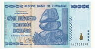 Zimbabwe 2008 Highest denomination of hyperinflation, UNC 250,00 EUR  + 10,00 EUR frais d'envoi