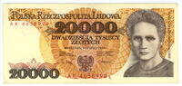 POLAND / POLEN 20.000 zlotych 1989 series AK 46......., Maria Skłodowska... 400,00 EUR  + 10,00 EUR frais d'envoi