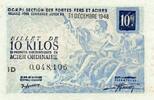 France TITRE DE REPARTITION - BILLET DE 10 KILOS D'ACIER ORDINAIRE - O.C.R.P.I. - 1948 -