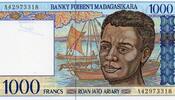 Madagascar 1.000 Francs MADAGASCAR - PICK 76 a - 1000 FRANCS (200 Ariary) - NON DATE (1994) -