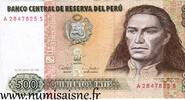 Pérou 500 Intis 1987 PEROU - PICK 134 b - 500 INTIS - 26.06.1987 SS 1,50 EUR  + 3,20 EUR frais d'envoi