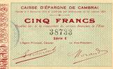 France 5 Francs 59 - CAMBRAI - BON DE 5 FRANCS - NON DATÉ -