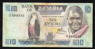 Zambie 10 Kwacha ZAMBIE - PICK 26 d - 10 KWACHA - 1980-1988 - SIGN 6 -