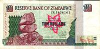 Zimbabwe 10 Dollar ZIMBABWE - PICK 6 a - 10 DOLLARS - 1997 - SIGN 3 -