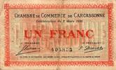 France 1 Franc 11 - CARCASSONNE - CHAMBRE DE COMMERCE - 1 FRANC - 02/03/1920 -