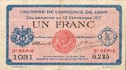 France 1 Franc 69 - LYON - CHAMBRE DE COMMERCE - 1 FRANC - 13/09/1917 -