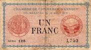 France 1 Franc 74 - ANNECY - 1 FRANC - 13/08/1915 - CHAMBRE DE COMMERCE -