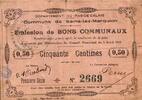 France 50 Centimes 62 - SAINS-LEZ-MARQUION - BON COMMUNAUX - 50 CENTIMES - 5 AOUT 1915 -