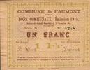 France 50 Centimes 59 - FAUMONT - BON COMMUNAUX - 1 FRANC - 12/11/1914 -