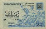 France FOIX - SECTION DES FONTES ET ACIERS - BILLET 5 KILOS DE PRODUITS SIDERURGIQUES EN ACIER ORDINAIRE - 31/12/1948 -