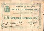 France 50 Centimes 59 - BEAUVOIS - BONS COMMUNAUX - 50 CENTIMES - 11/12/1914 -