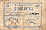 France 50 Centimes 02 - BEAUREVOIR - BON REGIONAL UNIFIE - 50 CENTIMES -