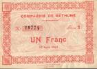 France 1 Franc 62400 - COMPAGNIE DE BETHUNE - 1 FRANC - 15/08/1914 - SERIE 1 -