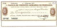 Italie 50 Lire ITALIE - FERRARA - BANQUE DE CREDIT - 50 LIRE - 1977 -