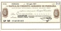 Italie 50 Lire ITALIE - FERRARA - BANQUE DE CREDIT - 50 LIRE - 1977 -