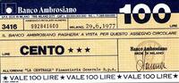 Italie 100 Lire ITALIE - MILAN - BANCO AMBROSIANO - 100 LIRE - 1977 -