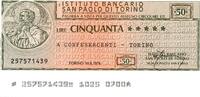 Italie 50 Lire ITALIE - TORINO - INSTITUTION BANCAIRE SAN PAOLO - 50 LIRE - 1976 -