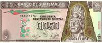 Guatemala 0.50 Quetzales GUATEMALA - PICK 72 a - 1/2 QUETZAL - 4/1/1989 -