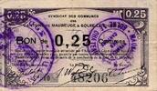 France 25 Centimes 59 - MAUBEUGE - SOLRE-LE-CHATEAU - BON DE 0.25 CENTIMES - 22/12/1915 -