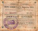 France 50 Centimes 62440 HARNES - BONS COMMUNAUX - 50 CENTIMES - 20/02/1915 -