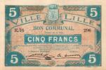 France 5 Francs 59 - LILLE - BON COMMUNAL - 5 FRANCS - 28/11/1916 -
