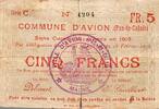 France 5 Francs 62210 - AVION - BONS COMMUNAUX - 5 FRANCS - 18/02/1915 -
