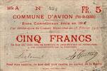 France 5 Francs 62210 - AVION - BONS COMMUNAUX - 5 FRANCS - 18/02/1915 -