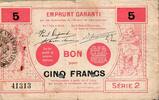 France 5 Francs 59 - VALENCIENNES - EMPRUNT GARANTI - BON POUR 5 FRANCS - 09/1914 -