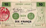 France 10 Francs 59 - VALENCIENNES - EMPRUNT GARANTI - BON POUR 10 FRANCS - 09/1914 - SERIE 7 -