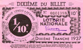 France 1937 FRANCE - 80 - AMIENS - LOTERIE NATIONALE - 1/10E - BANQUE LE... 2,50 EUR  + 3,20 EUR frais d'envoi