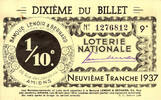 France FRANCE - 80 - AMIENS - LOTERIE NATIONALE - 1/10E - BANQUE LENOIR ET BERNARD - 1937 -