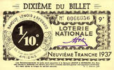 France FRANCE - 80 - AMIENS - LOTERIE NATIONALE - 1/10E - BANQUE LENOIR ET BERNARD - 1937 -