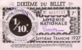 France FRANCE - 80 - AMIENS - LOTERIE NATIONALE - 1/10E - BANQUE LENOIR ET BERNARD - 1937 -