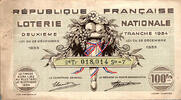 France REPUBLIQUE FRANCAISE - LOTERIE NATIONALE - 100 Frs - DEUXIEME TRANCHE 1934 -