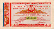 France REPUBLIQUE FRANCAISE - LOTERIE NATIONALE - 100 Frs - 9EME TRANCHE - 1935 -