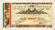 France 1935 REPUBLIQUE FRANCAISE - LOTERIE NATIONALE - 100 Frs - 4EME TR... 2,50 EUR  + 3,20 EUR frais d'envoi