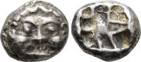 GREEK WORLD Drachm MYSIA. Parion, 5th century BC. Facing gorgoneion, LATE ARCHAIC STYLE! -